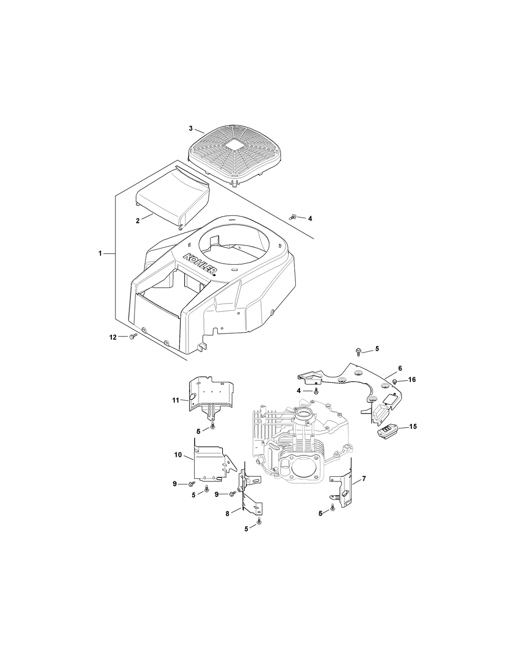 Kohler Sv710-0035 Blower Housing, Baffles And Rectifier Diagram and Parts List for Z-FORCE44 17AE3AGF-17AE3AGF010 Cub Cadet Lawn Tractor